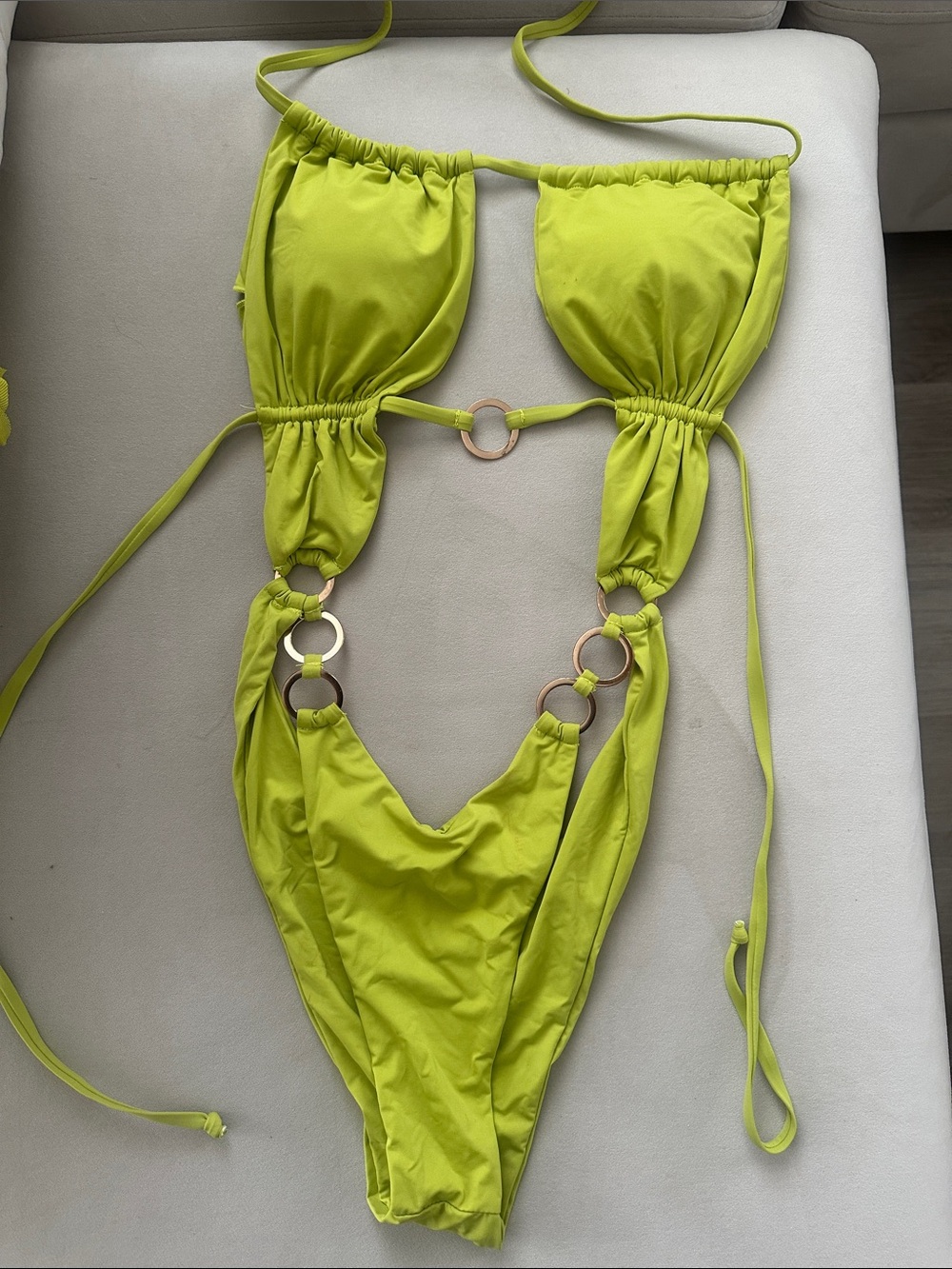 Fashion Nova Neon Lime Ring-Detail One-Piece Bikini